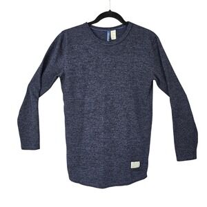 HM Divided Mens XS Navy Blue Marled Knit Long Sleeve Crewneck Curved Hem Shirt